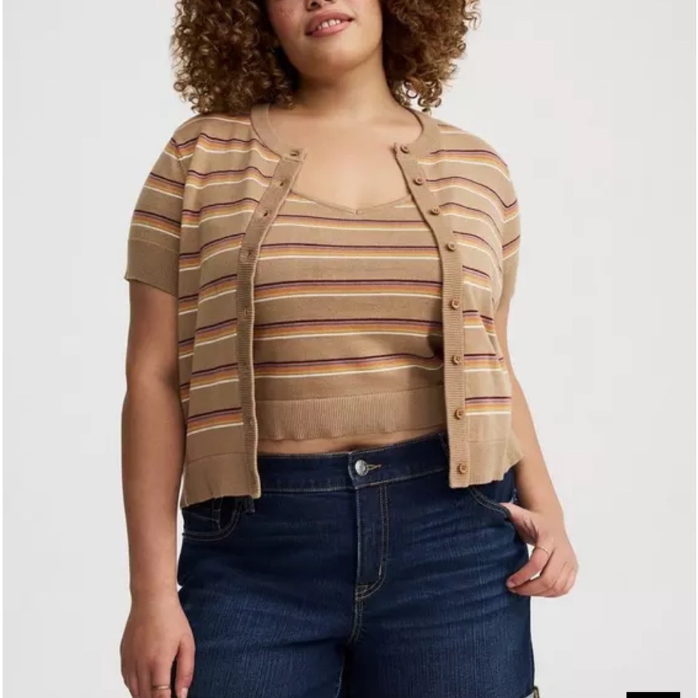 Torrid Striped Tan Cardigan and Tank Set